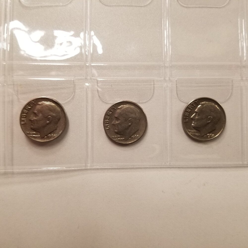 The 1968 (no-mint) Roosevelt Dime (Three 1968 no-mint)